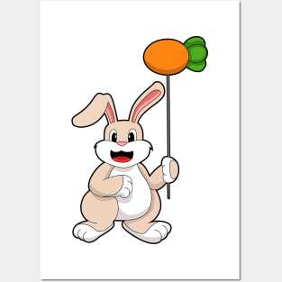 Rabbit with Carrot as Balloon Posters and Art